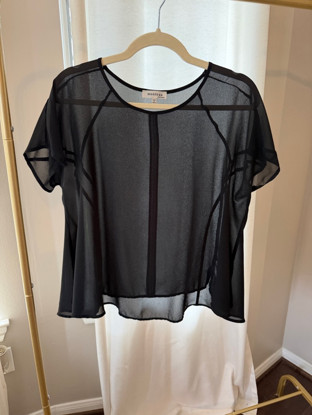 Monteau Sheer Black Short-Sleeve Camisole